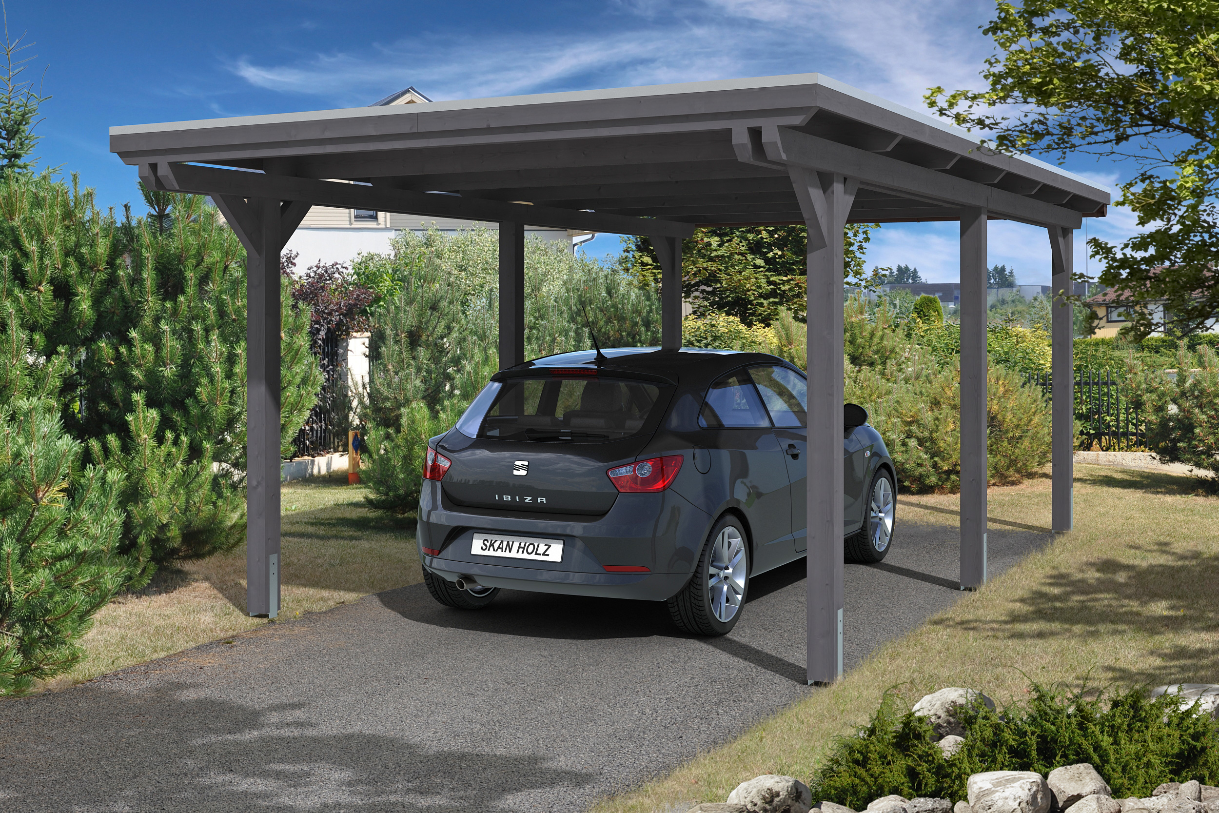 Skan Holz Emsland - Flachdach Carport Breite 354 cm Holzcarport