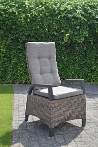 Garden Pleasure Gartenmöbel Set DIJON / AMELIA, Tisch 200 x 100 + 6 Hochlehner, Aluminium Anthrazit / Polyrattan Champagner / Kissen 100 % Polyester Creme