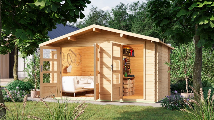 Karibu Gartenhaus Blockbohlenhaus Mittelwandhaus Radur 0 - 28 mm