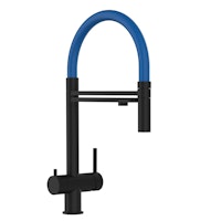 Kurzversion 45 cm - 3 Wege Wasserhahn Küchenarmatur, Edelstahl Massiv mit 360° schwenkbarem Auslauf und abnehmbare 2 strahl Handbrause, PVD Schwarz Matt / Blau