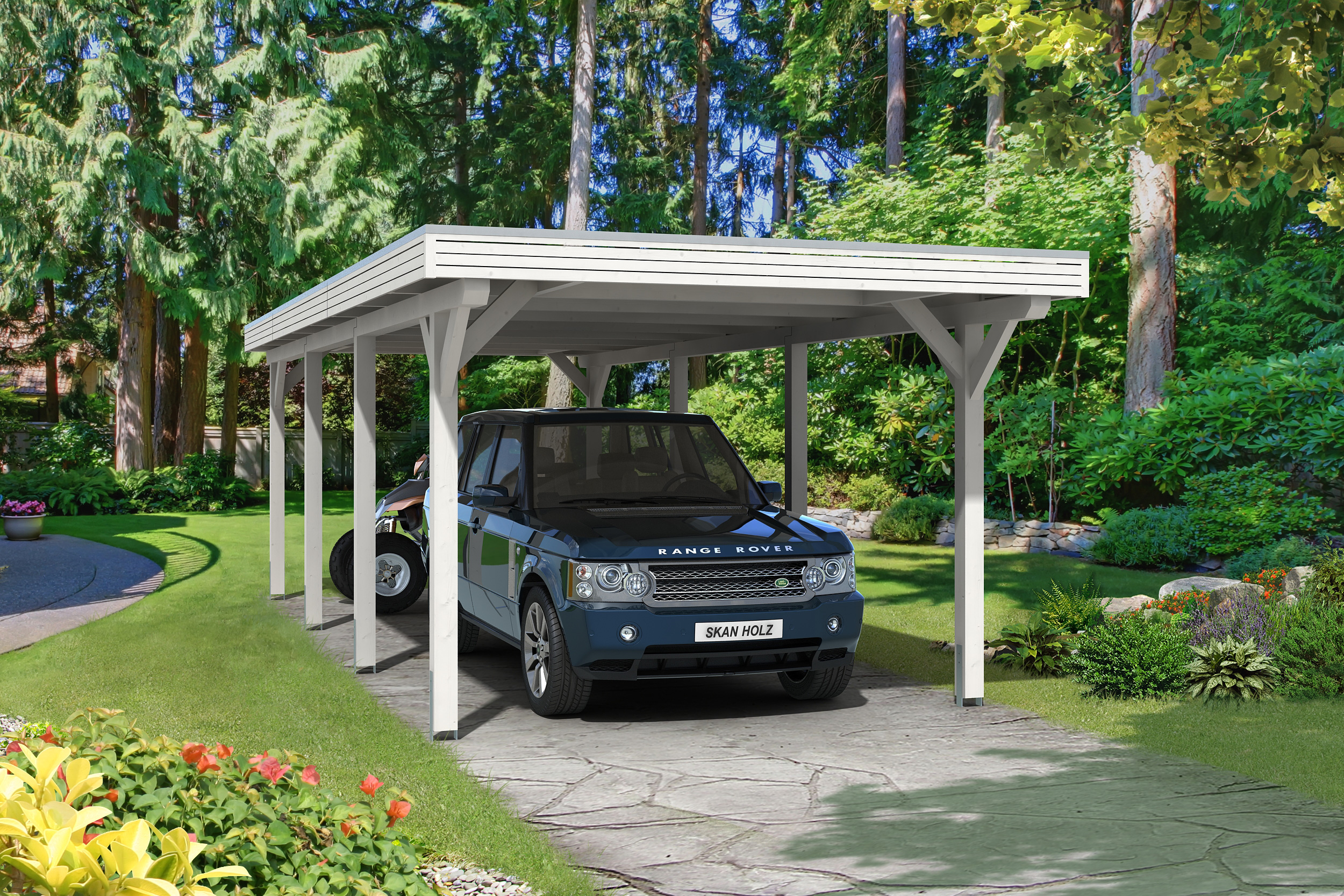 Skan Holz Spessart Einzelcarport Breite 355cm Gr.2 355x846cm weiss Holzcarport