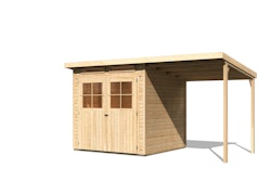 Karibu Eco Gartenhaus Glücksburg 3 mit 190 cm Schleppdach - 19mm-213 x 217 cm-naturbelassen - 50% Rabatt auf Dacheindeckung