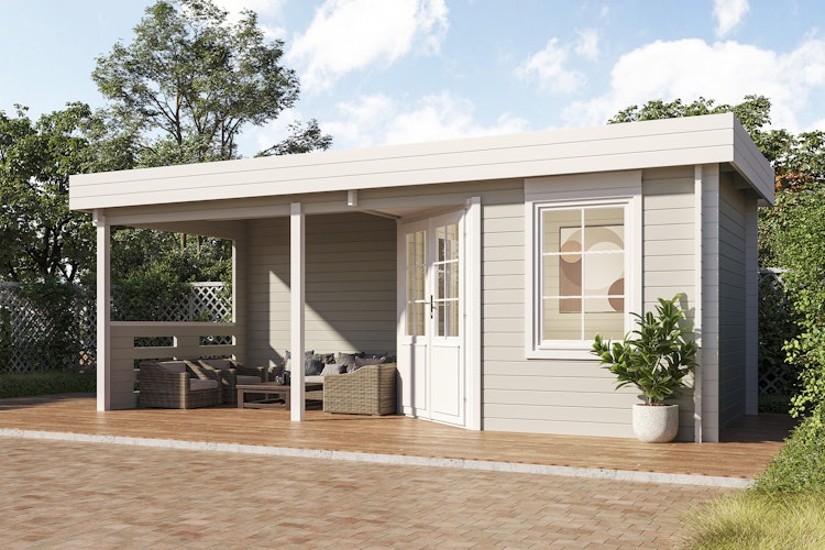 Wolff Finnhaus Gartenhaus Gleda 5628 inkl. Anbaudach - 40 mm 