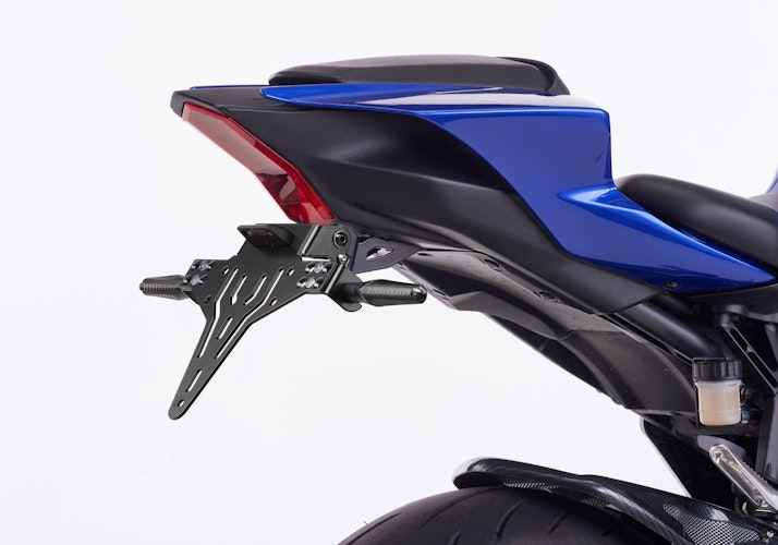 PROTECH V-SHAPE Kennzeichenhalter SET mit Reflektor und Beleuchtung Alu & Stahl Schwarz für YAMAHA YZF-R7