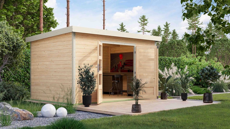 Karibu Metall-Holzgartenhaus Hybridhaus Pluto A/B - 28 mm/0,5 mm