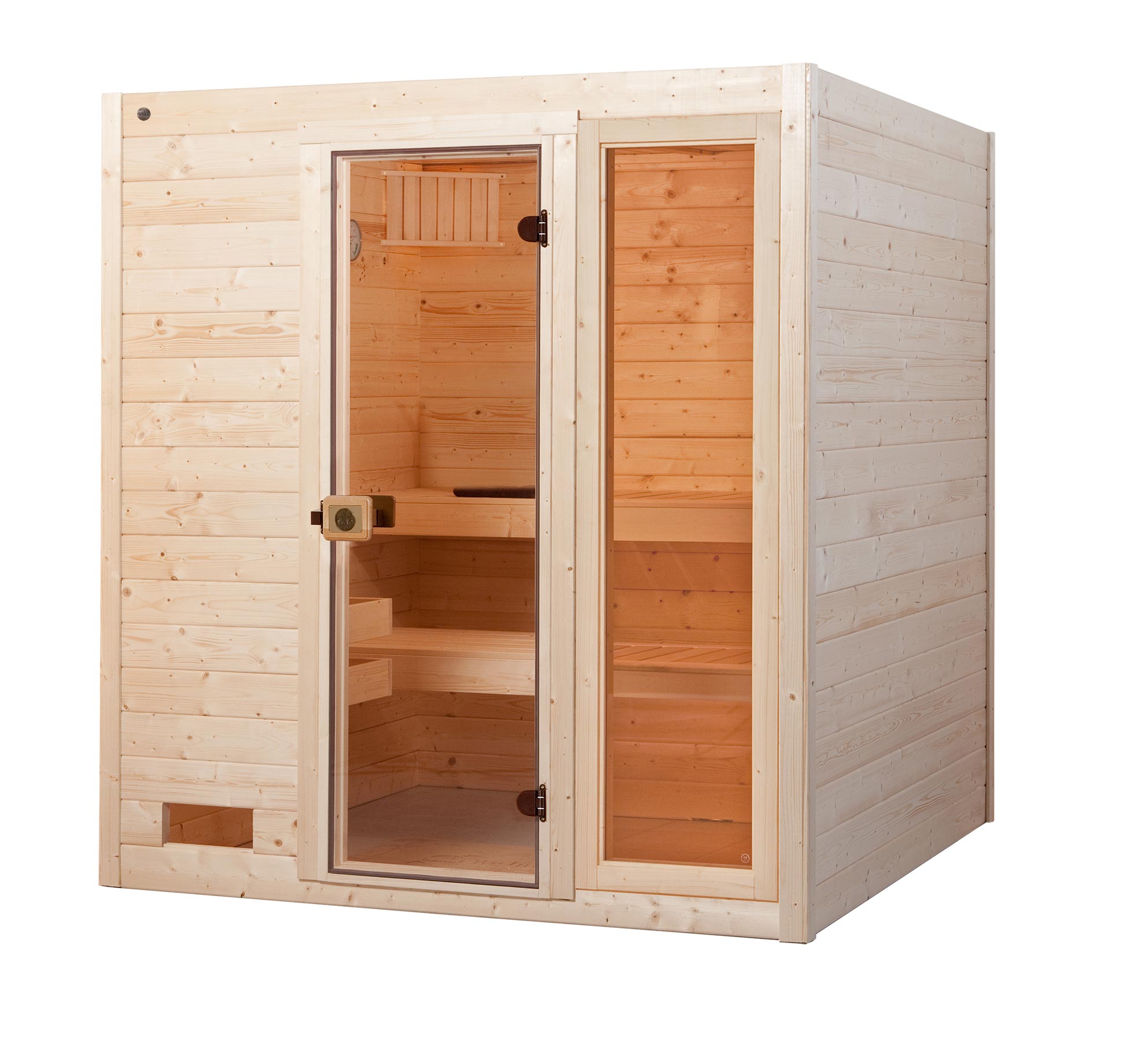 Weka Sauna 537 / Valida Gr. 3 mit Glastür+Fenster - Massivholzsauna 38 mm 9 kW Kompaktofen mit integrierter Steuerung
