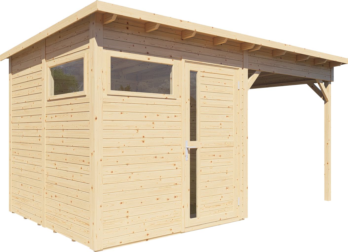 Bertilo Gartenhaus Pentus 2 Lounge inkl. Anbaudach - 19 mm naturbelassen