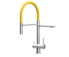 3 Wege Wasserhahn Küchenarmatur, Edelstahl Massiv mit 360° schwenkbarem Auslauf, abnehmbare 2 strahl Handbrause, Gebürstet / Gelb