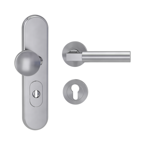 Griffwerk TITANO Kombi SB_882 ES1 (S2) -Edelstahl matt Kombi-Schutzbeschlag -Knopf/Drücker -mit Griff METRICO PROF -EM -ZA, 72mm -TS 38-50