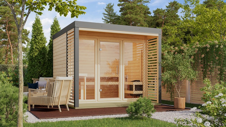 Karibu Saunahaus Ares 3 - Hybridhaus mit Metallrahmen - 38 mm inkl. gratis Sauna-Zubehörset im Wert von 234,94 €