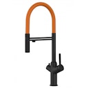 Vorschaubild 3 Wege Wasserhahn Küchenarmatur, BOD, mit 360° schwenkbarem Auslauf, abnehmbare 2 strahl Handbrause, Schwarz Matt / Orange