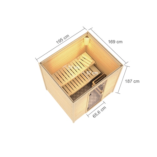 Karibu Woodfeeling Sauna Adelina - 38 mm Massivholz Aktionssauna inkl. gratis Sauna-Zubehörset im Wert von 234,94 €