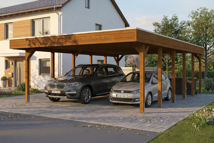 Skan Holz Friesland - Flachdach Doppelcarport aus Nadelholz Breite 546 cm