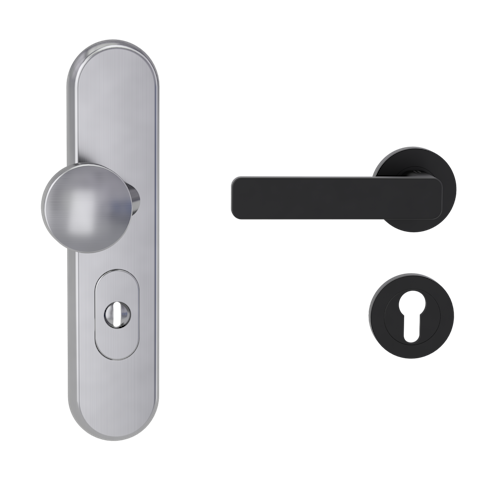 Griffwerk TITANO Kombi SB_882 ES1 (S2) -Edelstahl matt Kombi-Schutzbeschlag -Knopf/Drücker -mit Griff DESM MINIMAL MODERN-GSC-rund -L-ZA, 72mm -TS 38-50