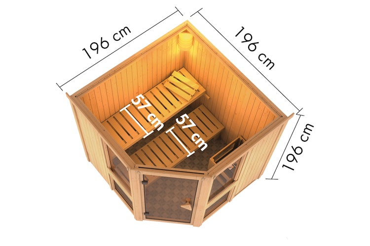 Karibu Amelia 2 - Sauna mit Eckeinstieg 68 mm inkl. gratis Sauna-Zubehörset im Wert von 234,94 €