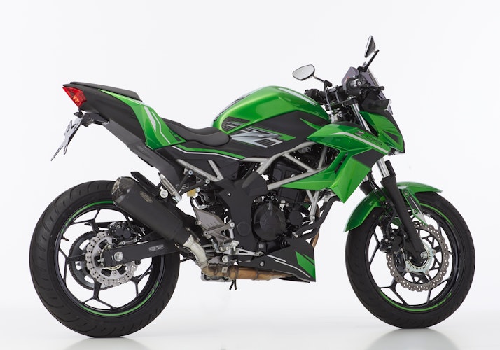 SHARK SLIP-ON Edelstahl beschichtet/Carbon schwarz-matt DSX-7 für KAWASAKI Ninja 125,Z125 EURO4 EURO5 