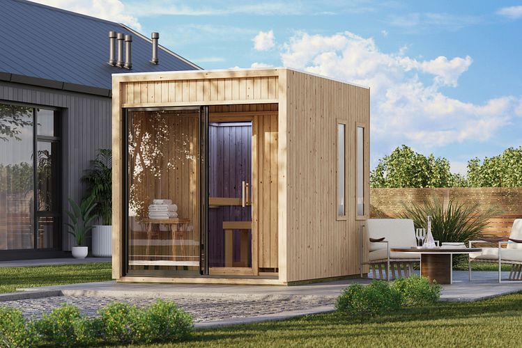 Karibu Design Saunahaus Delano Blackline mit Aluminium Schiebetür - 73 mm