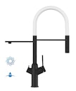 Vorschaubild 4 Wege Wasserhahn Küchenarmatur, BOD, mit 360° schwenkbarem Auslauf, abnehmbare 2 strahl Handbrause, Schwarz Matt / Weiß