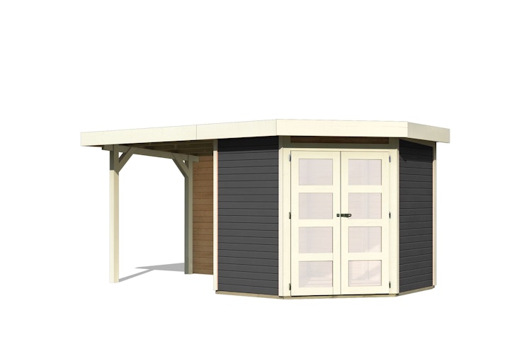 Karibu Gartenhaus Goldendorf 3/5 mit 240 cm Schleppdach + Rückwand - 19 mm