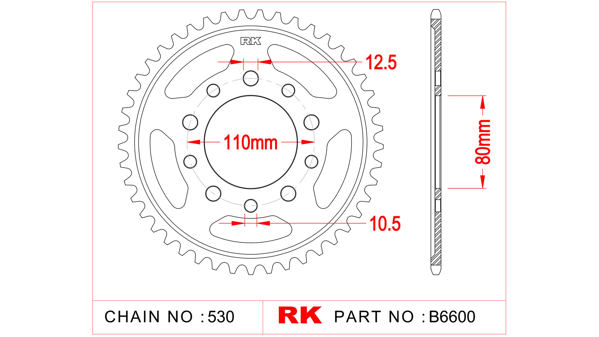 RK 6600 Kettenrad für Hinda CBR 600, CBR 1000, CBX 500, VF 500 C Magna, VF 1000, Triumph Adventurer, Super III Daytona, ...