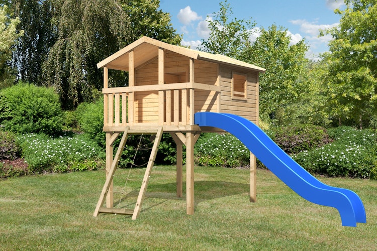 Akubi Kinderspielhaus Kinderspielgerät Benjamin inkl. Wellenrutsche und Netzrampe (Set B)