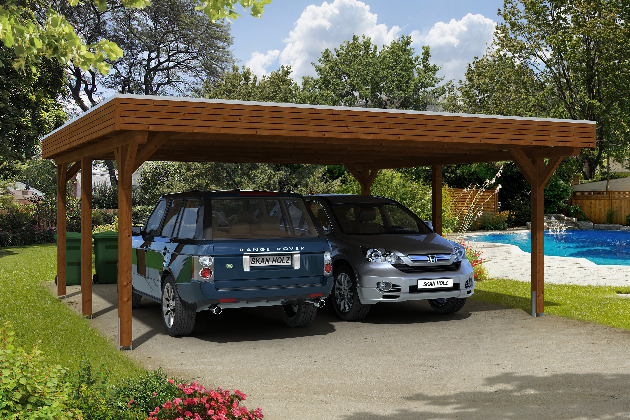 Skan Holz Spessart Doppelcarport Gr.1 611x604cm nussbaum Holzcarport
