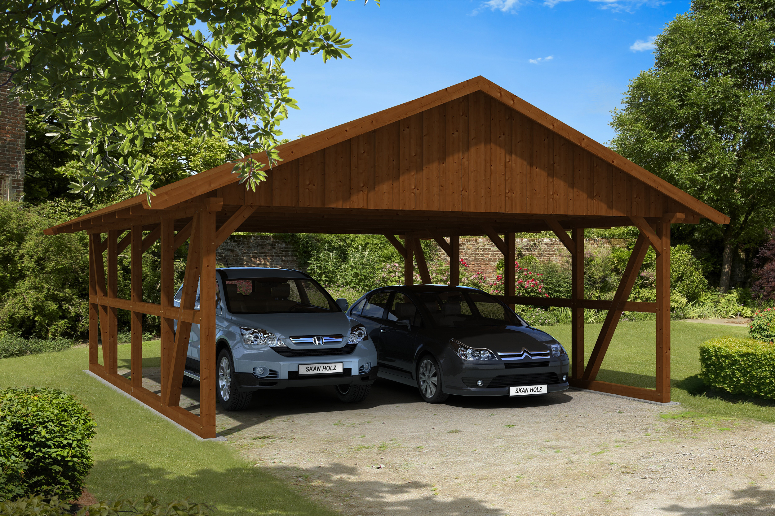 Skan Holz Schwarzwald Doppel 684x772cm Dachsch.nussbaum ohne Rückwand Holzcarport