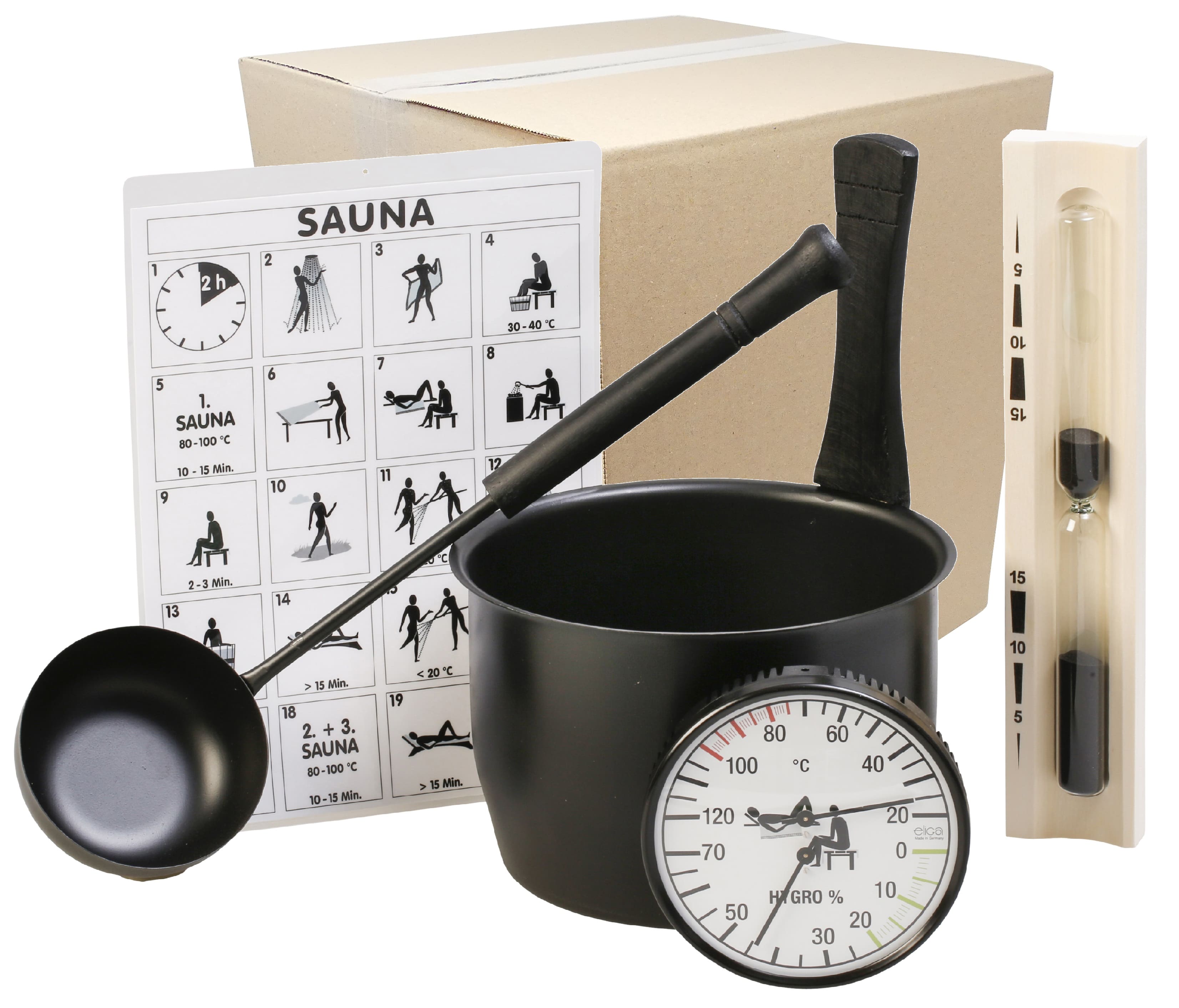 Eliga Sauna-Zubehör-Set "black" 5-teilig