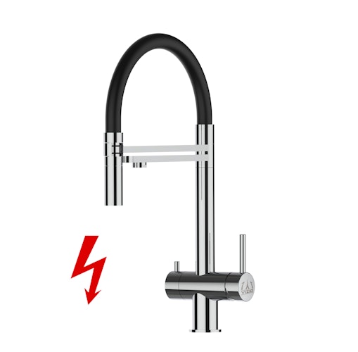 Kurzversion 45CM - NIEDERDRUCK 3 Wege Wasserhahn Küchenarmatur, Edelstahl Massiv mit 360° schwenkbarem Auslauf, abnehmbare 2 strahl Handbrause, Hochglanz / Schwarz