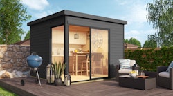 Designhaus 412 Gr. 1 mit Glasschiebetür (Homeoffice-Gartenhaus) - 44 mm