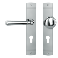 Griffwerk FABIO -Chrom Langschild-Garnitur -sichtbar verschraubt -Knopf R21 -WL -TS 40-45mm