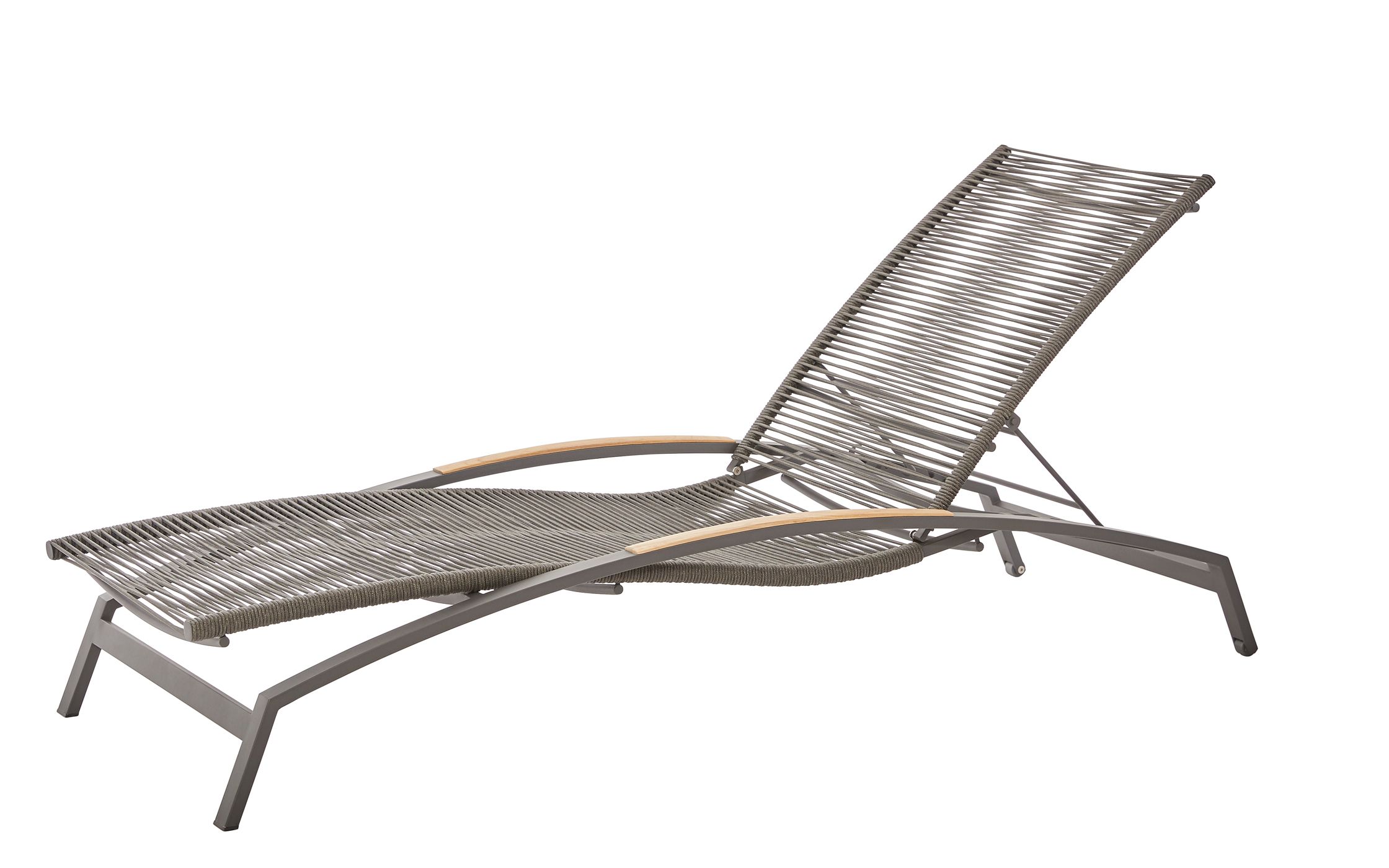 Diamond Garden Liege VALENCIA, Edelstahl Dunkelgrau / Rope Grau / Premium Teak-Armlehnen