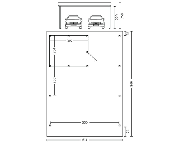 Skan Holz Spessart- Flachdach Doppelcarport aus Leimholz Breite 611 cm