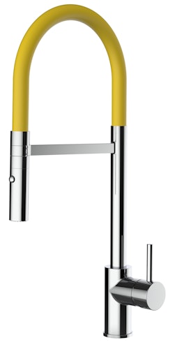 Wasserhahn Küchenarmatur, SAM, mit 360° schwenkbarem Auslauf, abnehmbare 2 strahl Handbrause, Verchromt / Gelb