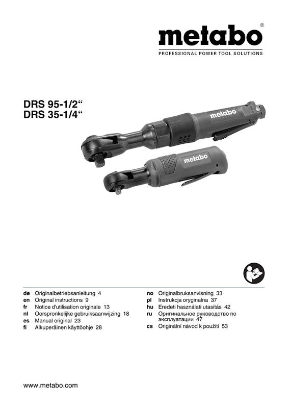 Bedienungsanleitung fÃ¼r Metabo Druckluft-Ratschenschrauber DRS 95-1/2
