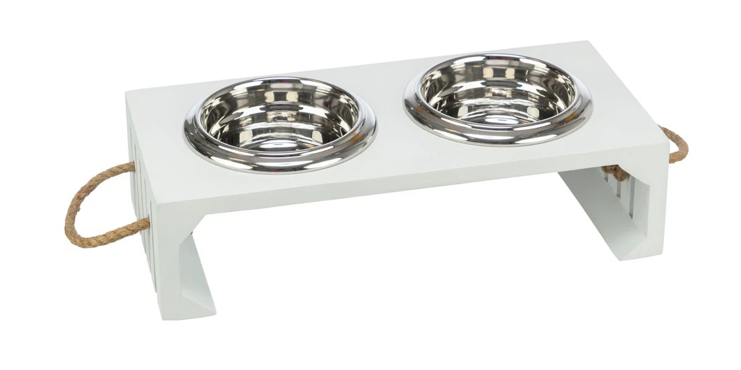 TRIXIE Be Nordic Napf-Set, MDF/Edelstahl, 2 × 0,4 l/ø 14 cm/38 × 18 × 10 cm, weiß