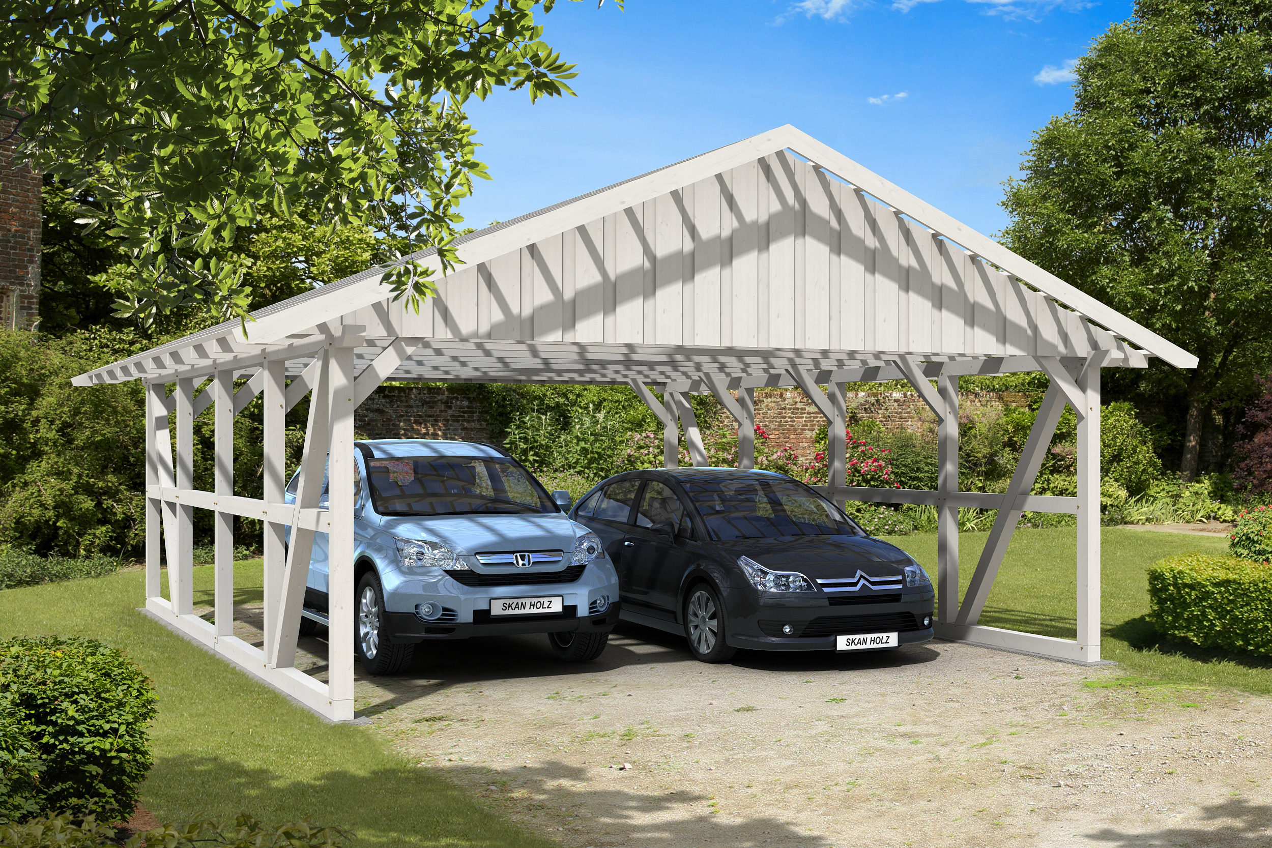 Skan Holz Schwarzwald Doppel 684x772cm Dachlatt.weiss ohne Rückwand Holzcarport