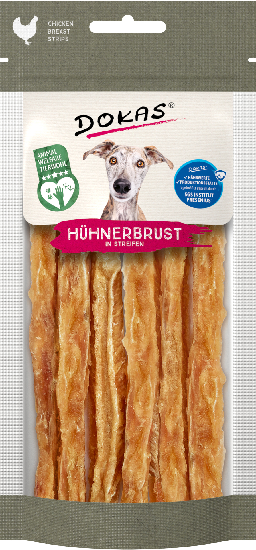 Thumbnail - Dokas Hund Hühnerbrust in Streifen 50g