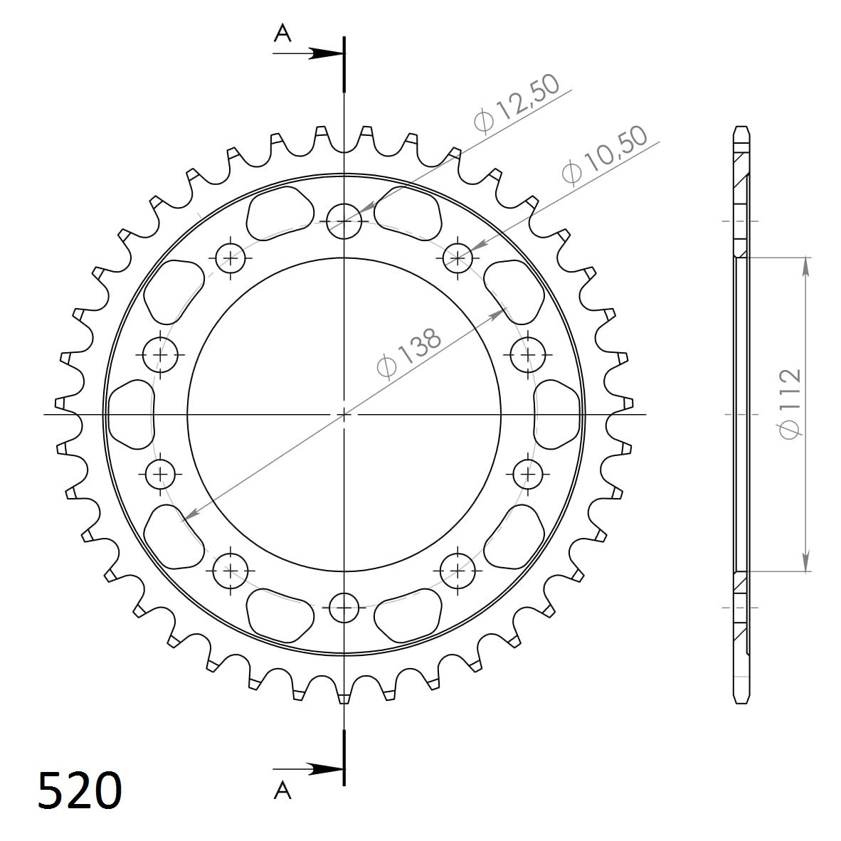 Supersprox Stahl-Kettenrad 520 38Z (Schwarz)