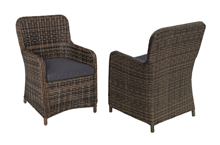 Garden Pleasure Gartenmöbel Set BORDEAUX II, Tisch 200 x 100 + 6 Sessel, Polyrattan Nelkenbraun / Glasplatte / Kissen 100 % Polyester Dunkelgrau