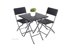 Garden Pleasure Balkonmöbel Set VENTANA, Klapptisch 62 x 62 cm + 2 Klappstühle, Stahl Dunkelgrau / Kunststoff Schwarz