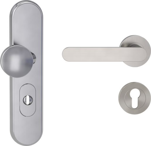 Griffwerk TITANO Kombi SB_882 ES1 (S2) -Edelstahl matt Kombi-Schutzbeschlag -Knopf/Drücker -mit Griff AVUS -SG -rund -L -ZA, 72mm -TS 38-50