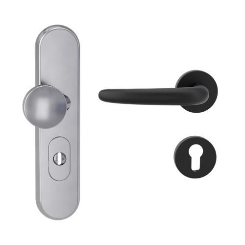 Griffwerk TITANO Kombi SB_882 ES1 (S2) -Edelstahl matt Kombi-Schutzbeschlag -Knopf/Drücker -mit Griff DESM ULMER GRIFF Klippt.-GSC-rund -L-ZA,72mm-38-50