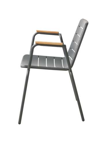 Cinas Balkon-Set ELLEN / PARC, Kaffeetisch Ø 80 cm + 2 Sessel, Aluminium Anthrazit / Teak