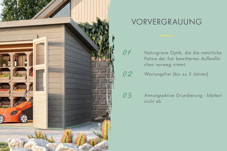 Karibu Eco Gartenhaus Merseburg 4 inkl. Anbaudach - Sparset
