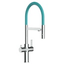 Vorschaubild 3 Wege Wasserhahn Küchenarmatur, FC, mit 360° schwenkbarem Auslauf, abnehmbare 2 strahl Handbrause, Verchromt / Türkis