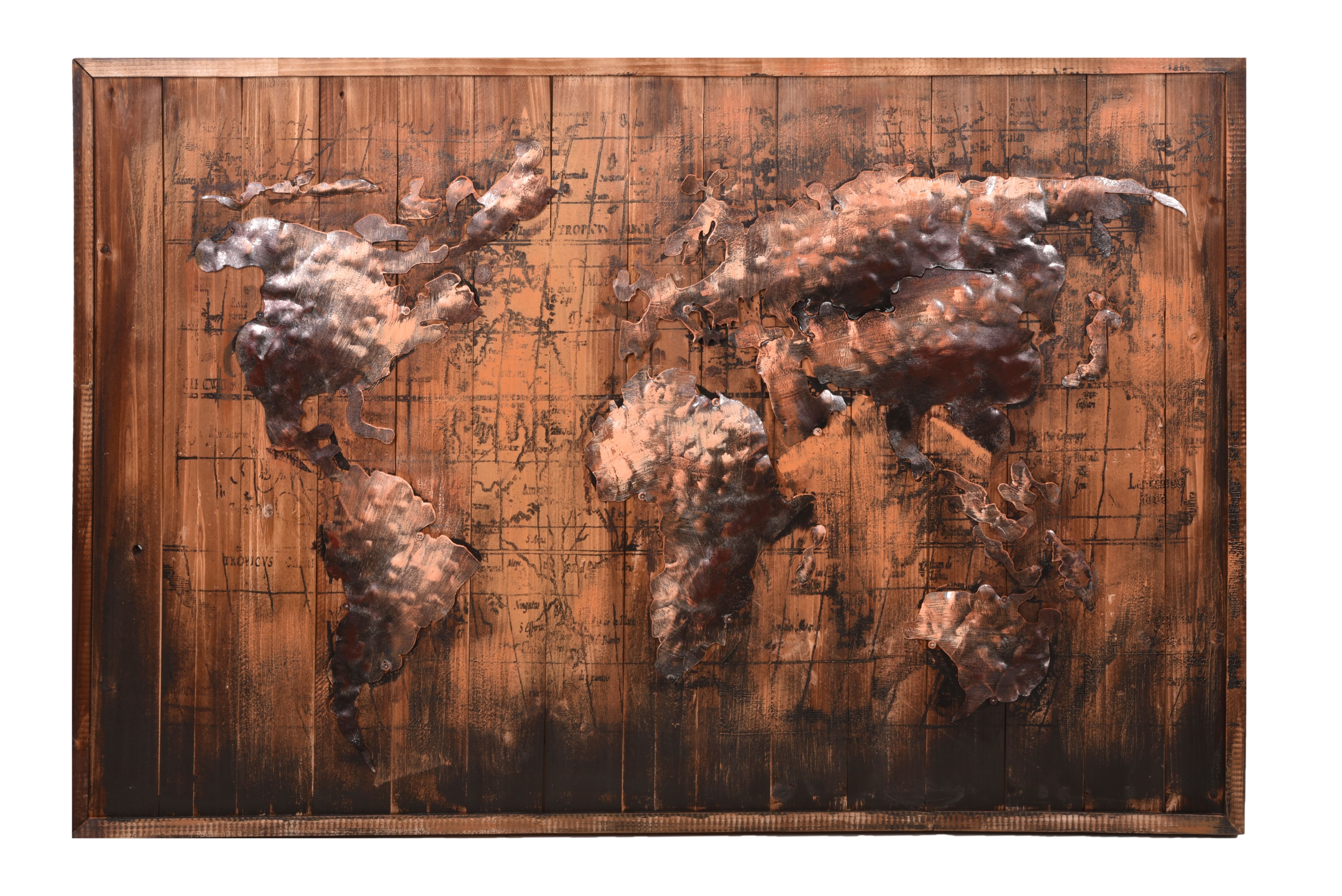 3D Metallbild Weltkarte Braun 120 x 80 cm, Holz / Stahlblech