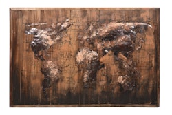 3D Metallbild Weltkarte Braun 120 x 80 cm, Holz / Stahlblech