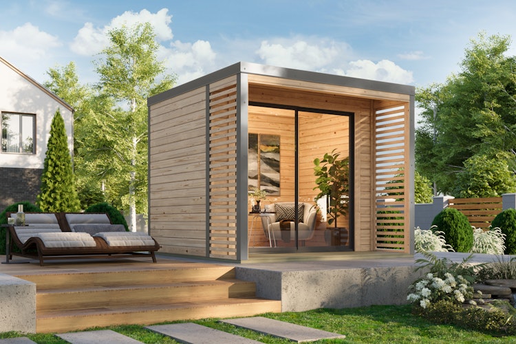 Karibu Design Gartenhaus Saturn A/B mit Aluminium Schiebetüre & Blechpaket - 38 mm