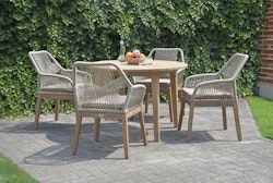 Garden Pleasure Gartenmöbel Set ARVADA / POMONA, Tisch Ø 110 + 4 Sessel, Akazie / Rope / Kissen 100 % Polyester
